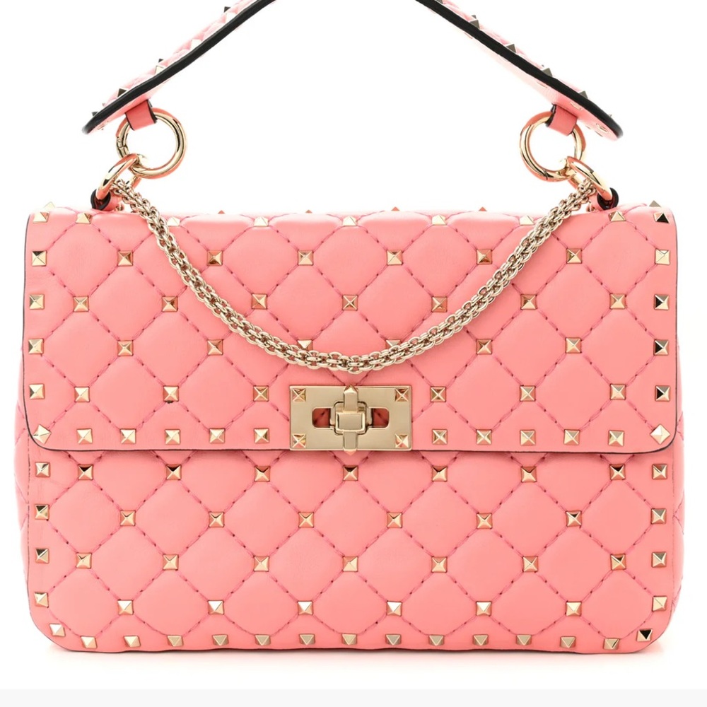 Valentino Nappa Medium Rockstud Spike Shoulder Bag Paradise Rose